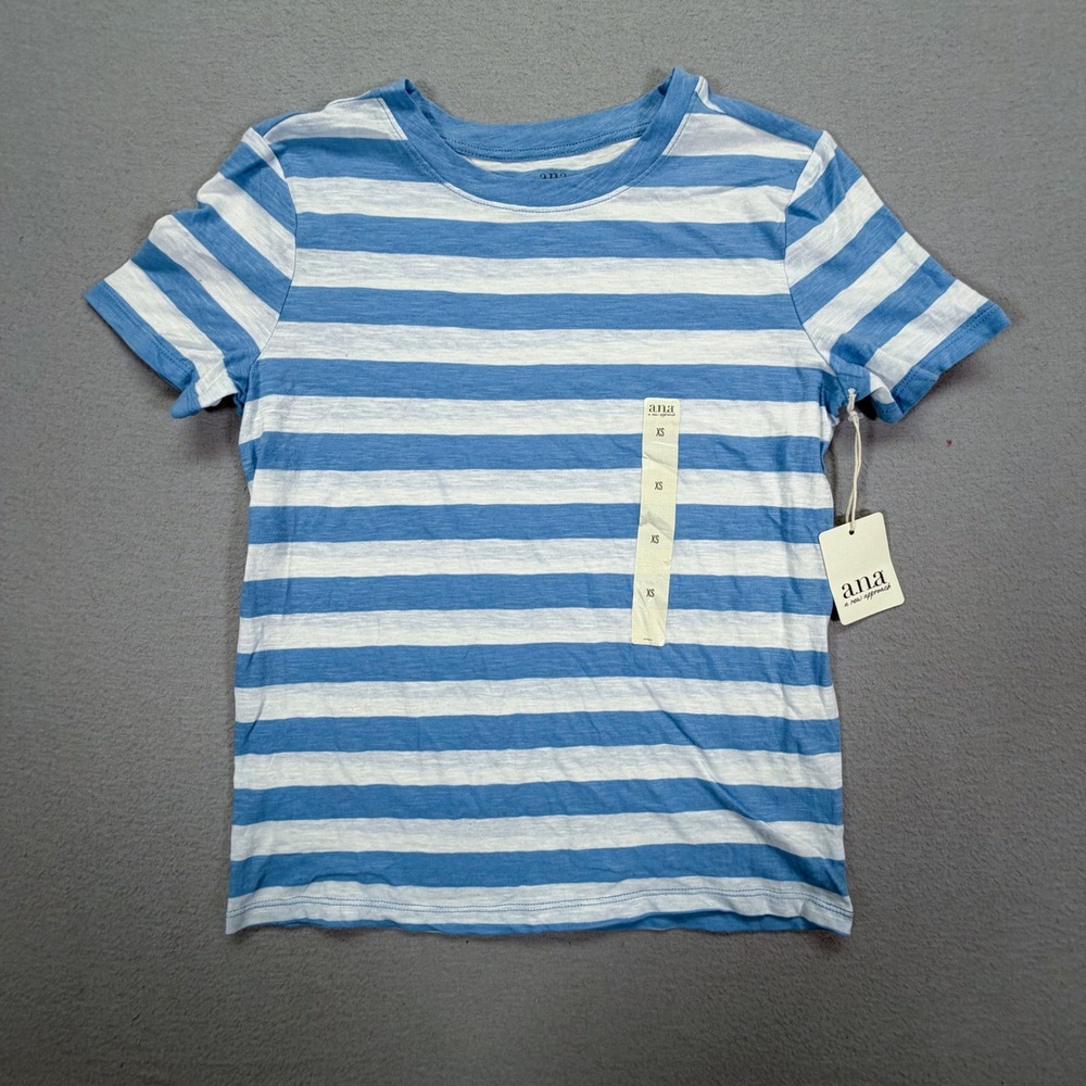 a.n.a Striped T-Shirt Womens XS NWT Blue White Short Sleeve Cotton Slub Tee